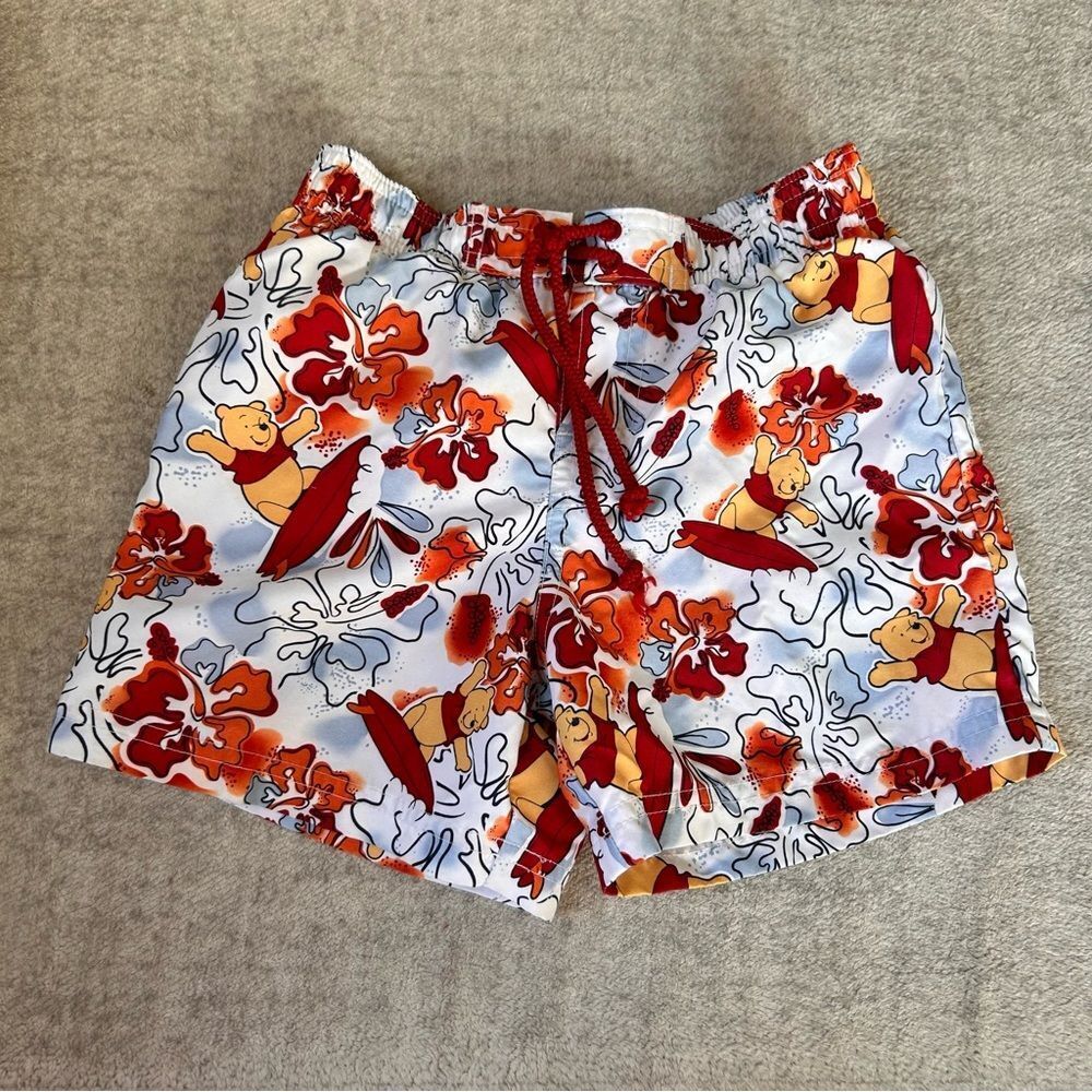 Rare Winnie the Pooh Disney Swim Short Trunks For Boy Surfer pattern Hawaiian